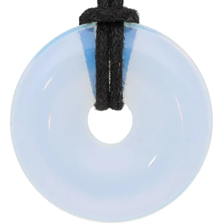 Lebensquelle Plus Edelstein Donut Ø 30 mm, Naturstein Anhänger Halskette mit Baumwollband, inkl. Edelsteinkarte (Opalglas)