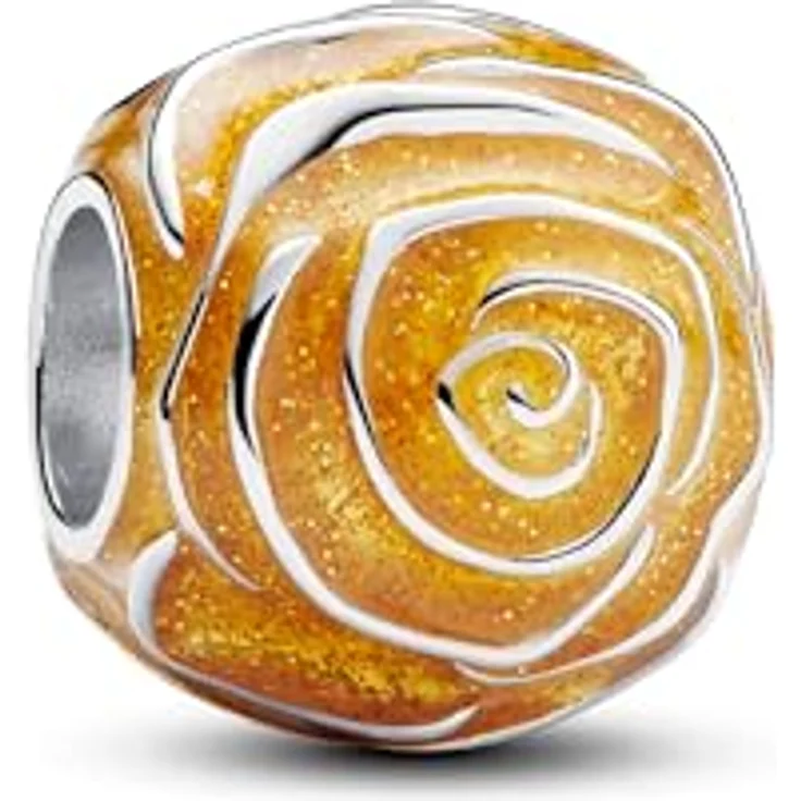 PANDORA Moments Gelbe Blühende Rose Charm, Sterling Silber mit glitzernder gelber Emaille, kompatibel mit Moments Armbändern, 793212C02 – Bild 1