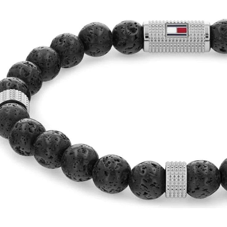Tommy Hilfiger Jewelry Armband für Herren, Lavasteinperlen mit Edelstahlverschluss, 18,5 cm, Tommy Hilfiger-Flaggenlogo – Bild 2