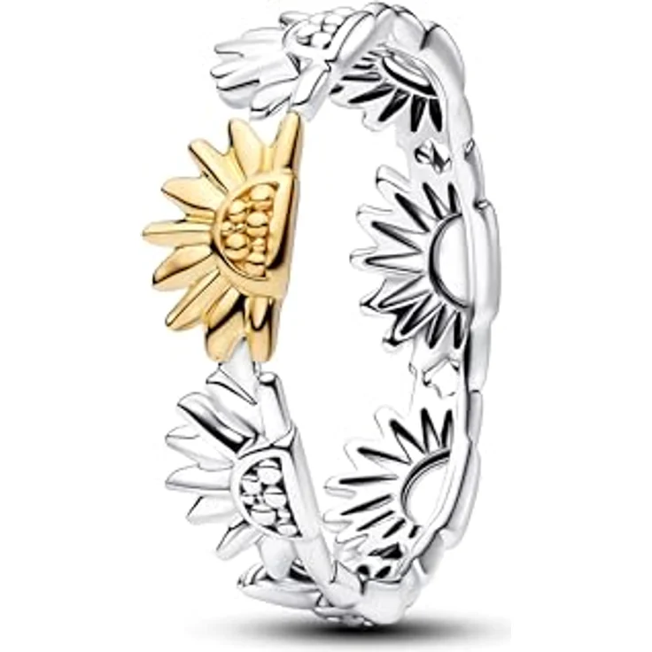 PANDORA Moments Sonnenblume Bicolor Bandring, Sterling-Silber mit 14 Karat Vergoldung, Größe: 56