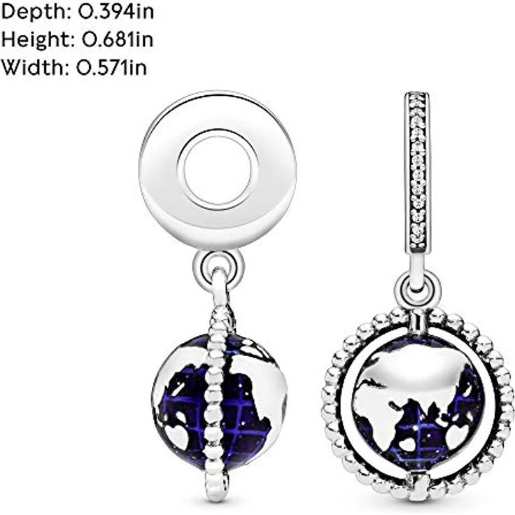 Pandora Charm-Einhänger 798021CZ, Globus drehend aus Sterling-Silber mit dunkelblauer Emaille und Zirkonia – Bild 5