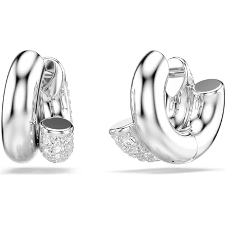 Swarovski Dextera Mini Kreolen, Rundschliff mit klarem Kristallpavé, Weiß, Rhodiniert – Bild 4