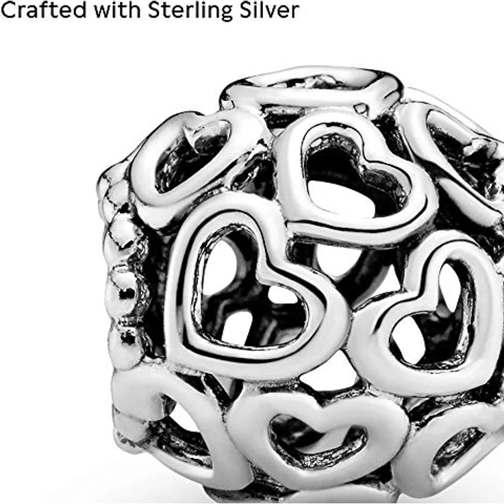 PANDORA All Over-Herzen Charm, Sterling-Silber mit offenen Herzmotiven, 11 x 11 x 10,7 mm – Bild 3