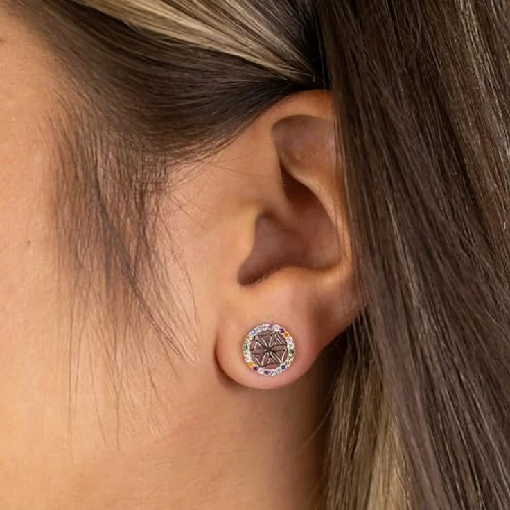 Engelsrufer Damen Ohrstecker Lebensblume, Sterling Silber mit multicolor Zirkonia Steinen, nickelfrei, Steckverschluss – Bild 2