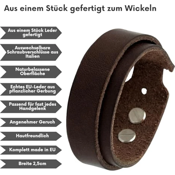 Simaru Lederarmband für Damen & Herren, 25mm breit, pflanzlich gegerbtes Echtleder, robuste Schraubniete, allergikerfreundlich – Bild 3