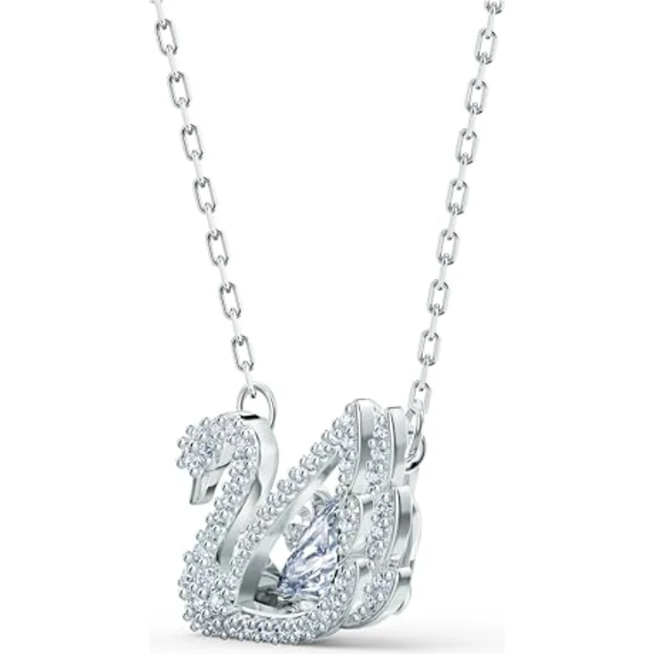 Swarovski Swan Halskette, Schwan, Weiss, Rhodiniert mit funkelnden Elementen und tanzendem Zentrum – Bild 4