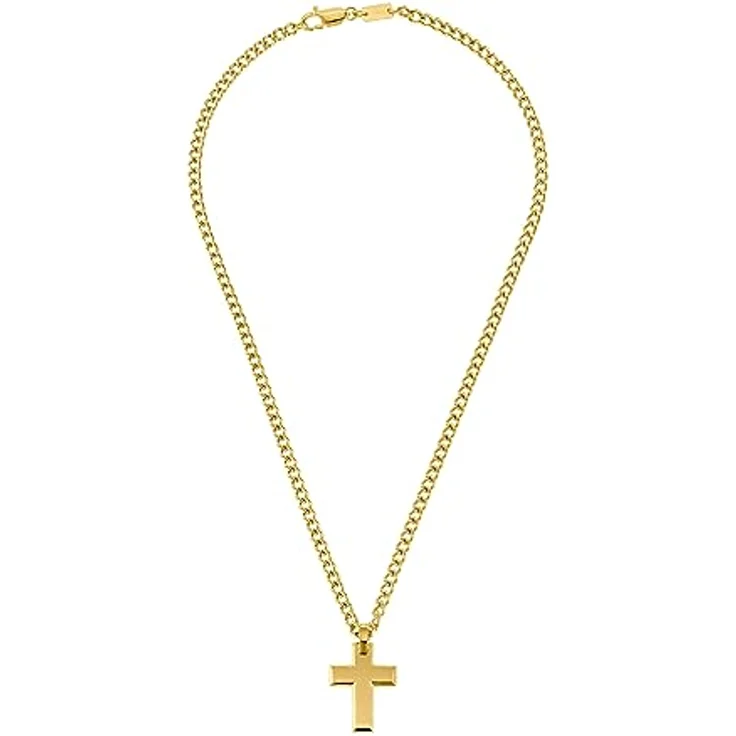s.Oliver Halskette Edelstahl Herren, 50 cm, gold, Kreuz-Anhänger in Geschenkbox, 2036868 – Bild 2