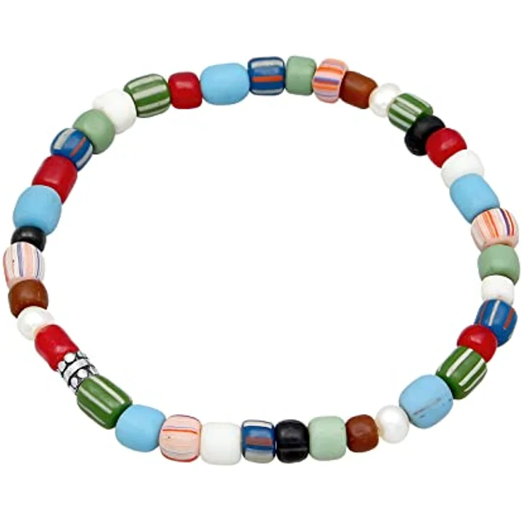 Kuzzoi Buddha Herren Armband, elastisch aus Süßwasserperlen (5 mm) mit oxidierten 925 Sterling Silber Elementen und Glas Beads, Länge 19 cm – Bild 2