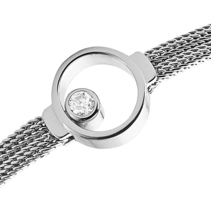 Skagen Damen Edelstahl Mesh Armband ELIN, 16,5 cm mit 4 cm Verlängerung und Karabinerverschluss, mit Kreiselement und Glasstein – Bild 3
