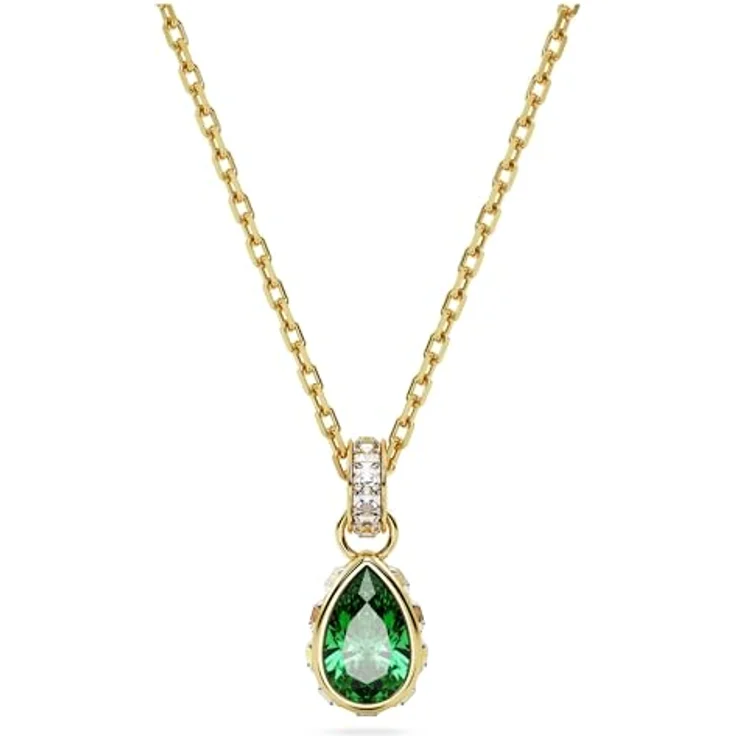 Swarovski Chroma Halskette, Grüne und Vergoldete Damenhalskette mit Strahlendem Tropfen-Anhänger und Klaren Kristallen – Bild 1