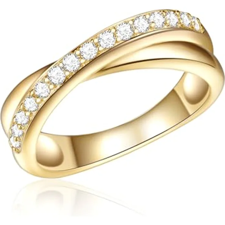 Rafaela Donata Damen Ring Wickelring 925/- Sterling Silber gelbvergoldet mit Zirkonia in Weiß, Bandring, Schmuckbox enthalten