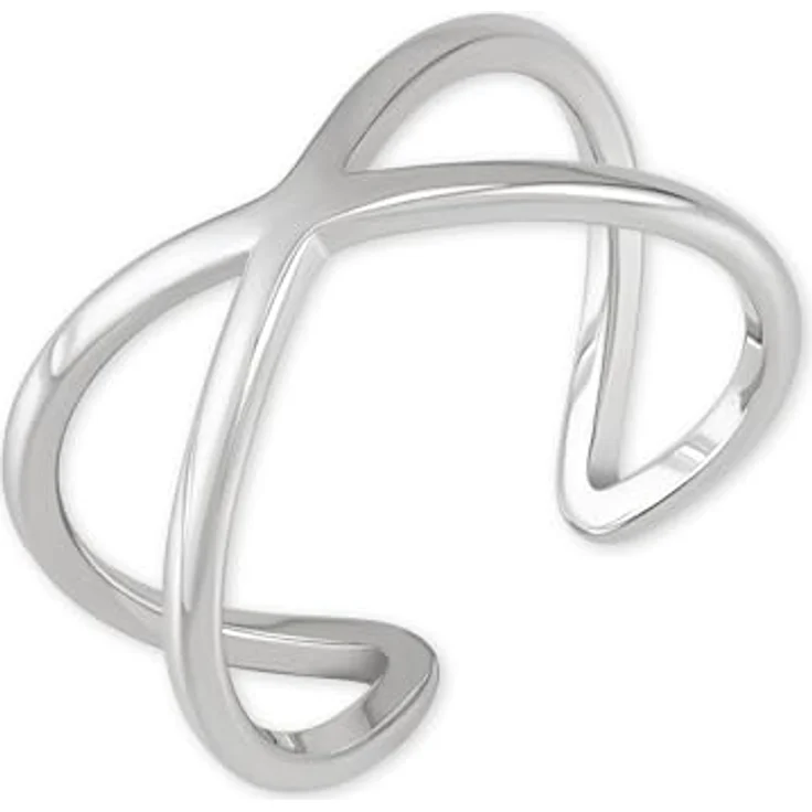 GD GOOD.designs Ring X-Form, verstellbarer Damenring aus hautverträglichem Edelstahl mit 18 Karat Vergoldung, Ringgröße 52-60, silber – Bild 1