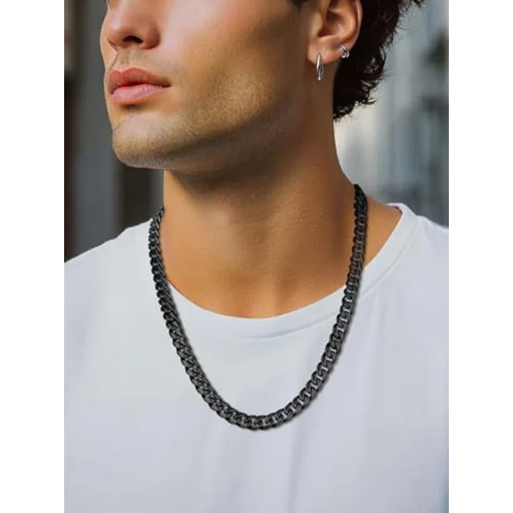 PROSTEEL Herren Hip-Hop Street Style Halskette, 10mm breite massive Panzerkette aus 316L Edelstahl, 55cm/22 Zoll, schwarz, korrosionsbeständig – Bild 4