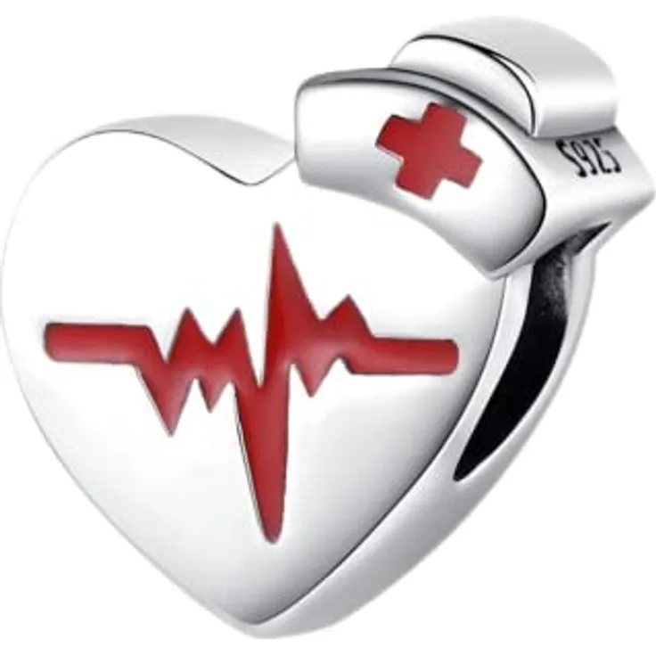 Amuefer Nurse Heartbeating Charm, 925 Sterling Silber Bead mit 5A Zirkonia für Armbänder und Halsketten, Geschenkidee für Frauen