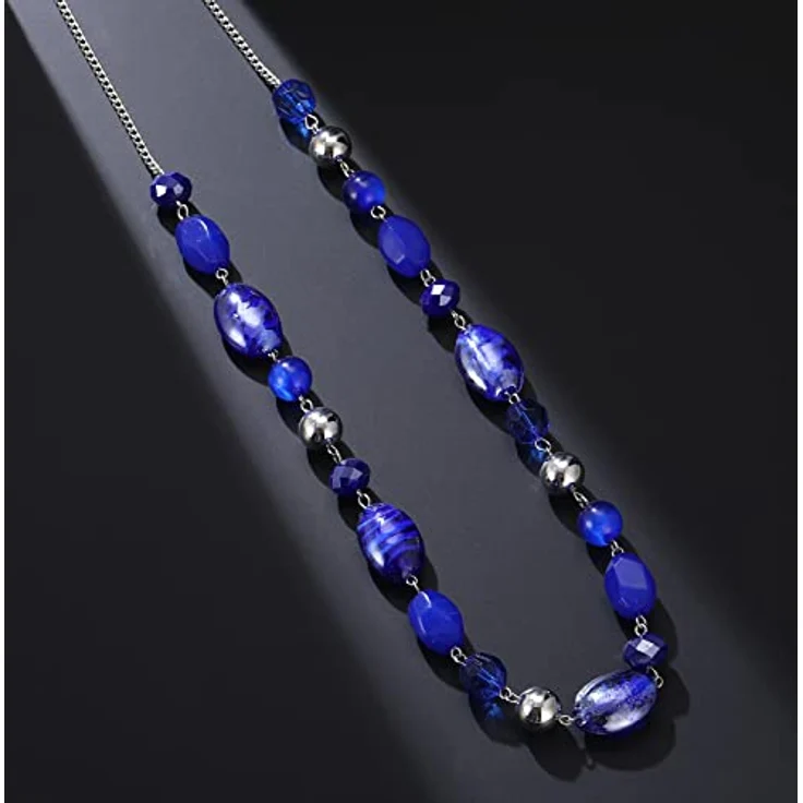 FULU AUTUMN Lange Perlenkette Damen Boho 35 Zoll, Hypoallergen, Handgefertigt, Blau-Saphir – Bild 3
