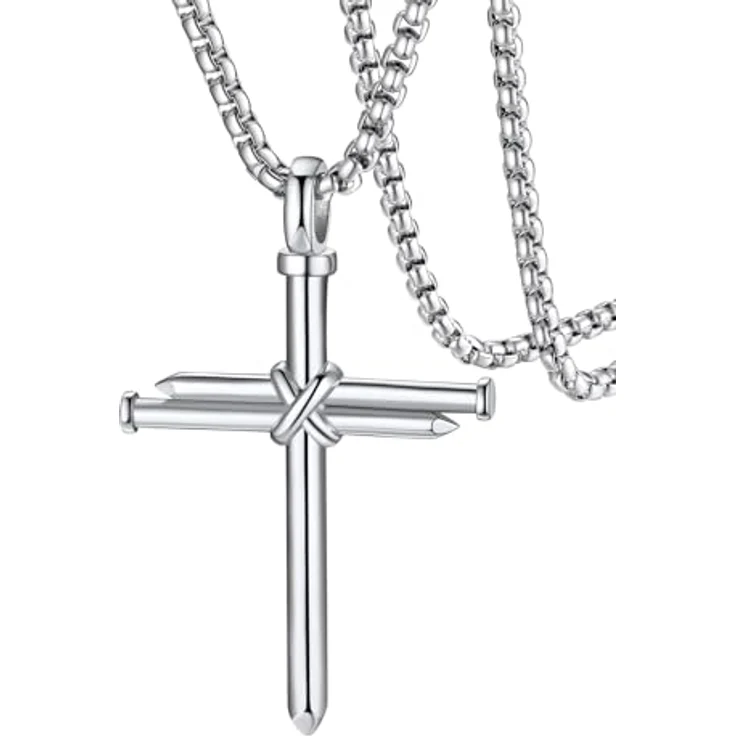 FaithHeart Herren Kreuz Kette, 55CM Venezianier Edelstahl Halskette mit Kreuz Anhänger, rostfrei und wasserdicht, in Silber – Bild 1