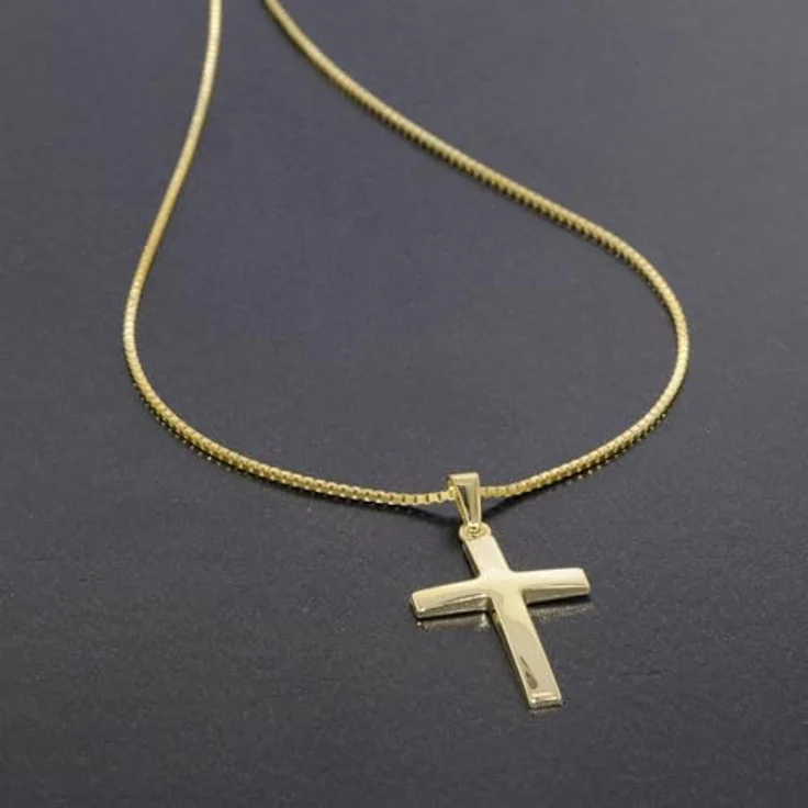 trendor Kreuz-Anhänger Gold 333 (8 Karat) mit goldplattierter Venezianer-Halskette, 60 cm, zeitloses Design, hochwertig verarbeitet, inklusive Pflege-Tuch und Geschenketui – Bild 3