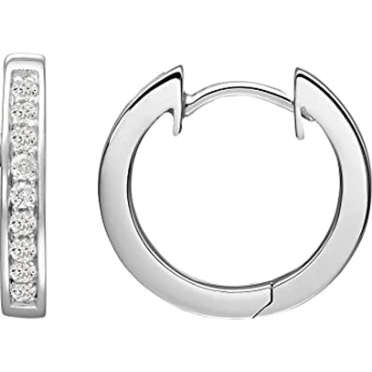 JETTE Damen-Creolen aus 925er Silber, rhodiniert, mit 18 Zirkonia, Durchmesser 12 mm, One Size – Bild 3