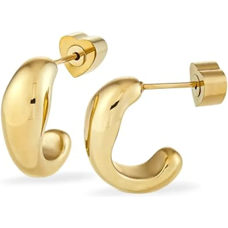 COPENHAGEN STUDIOS Organics Studs, Damen-Ohrstecker aus 14K vergoldetem Edelstahl, gold, wasserfest & hautfreundlich, 17 mm Durchmesser