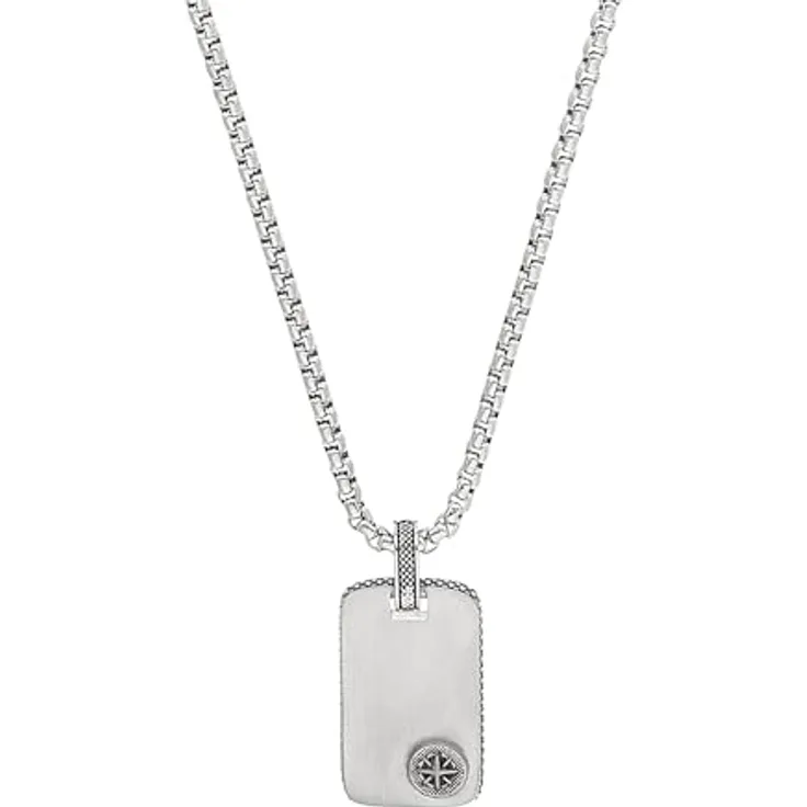 s.Oliver Edelstahl Kette mit Kompass Anhänger für Herren, 55+5 cm, Silber, in Schmuck Geschenk Box