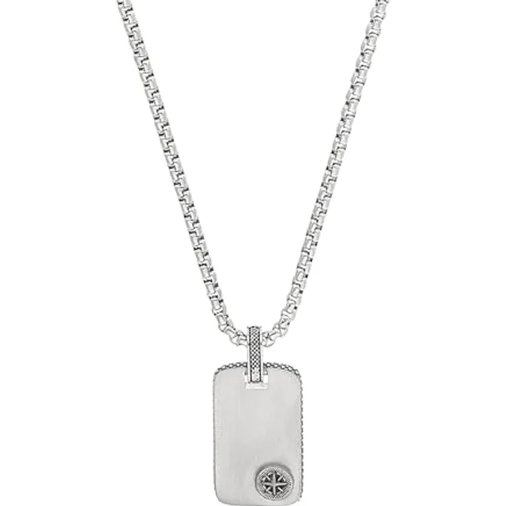 s.Oliver Edelstahl Kette mit Kompass Anhänger für Herren, 55+5 cm, Silber, in Schmuck Geschenk Box – Bild 1