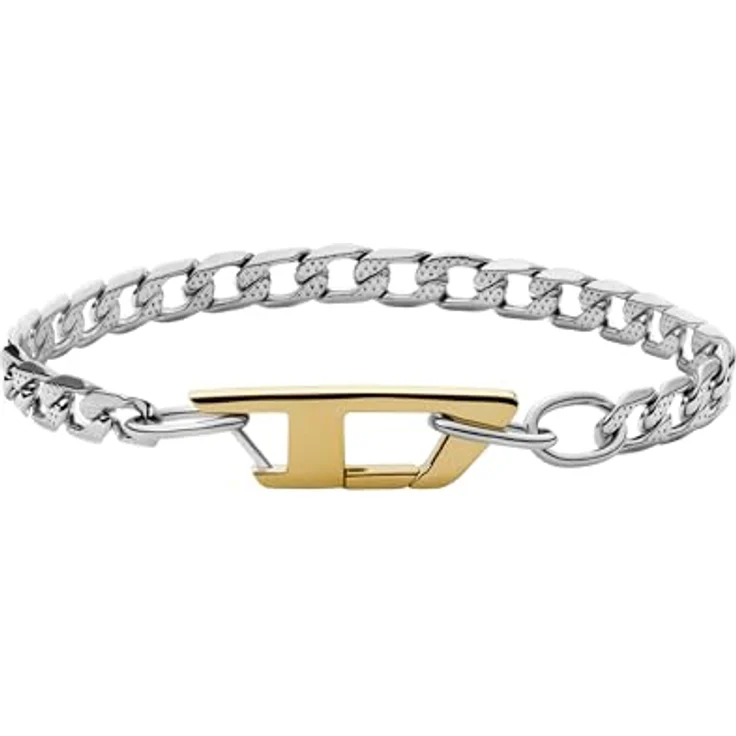 Diesel DX1338040, Herren-Armband aus Edelstahl, Silber, 180-195mm, 7mm, Karabinerverschluss – Bild 1