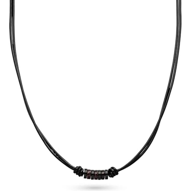 s.Oliver Herren Necklace - Echtleder Halskette in IP Schwarz - Verstellbare Ankerkette bis 50 cm - Wasserfest & hautfreundlich – Bild 1