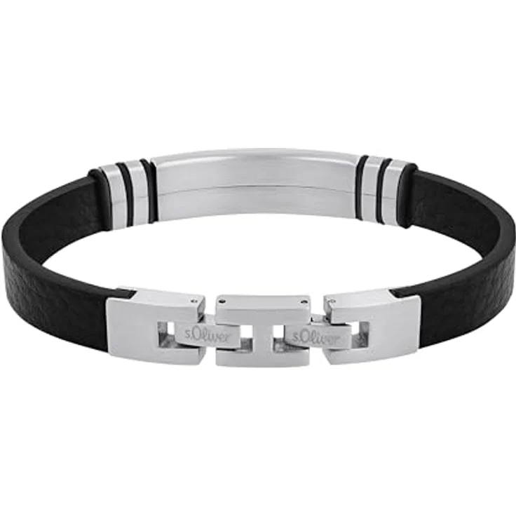 s.Oliver Herren Armband aus Edelstahl und Leder, gravierbare Identplatte, 12 mm breit, in Schmuck Geschenk Box – Bild 4