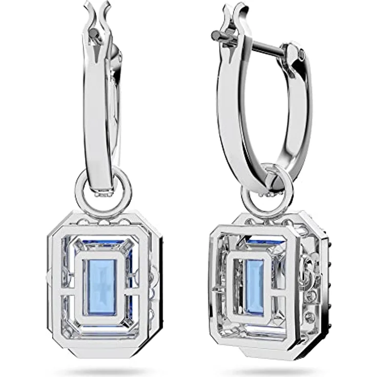 Swarovski Una Ohrringe, Rhodinierte Hängeohrringe mit Blauem Dancing Stone und Weißem Kristallpavé – Bild 2