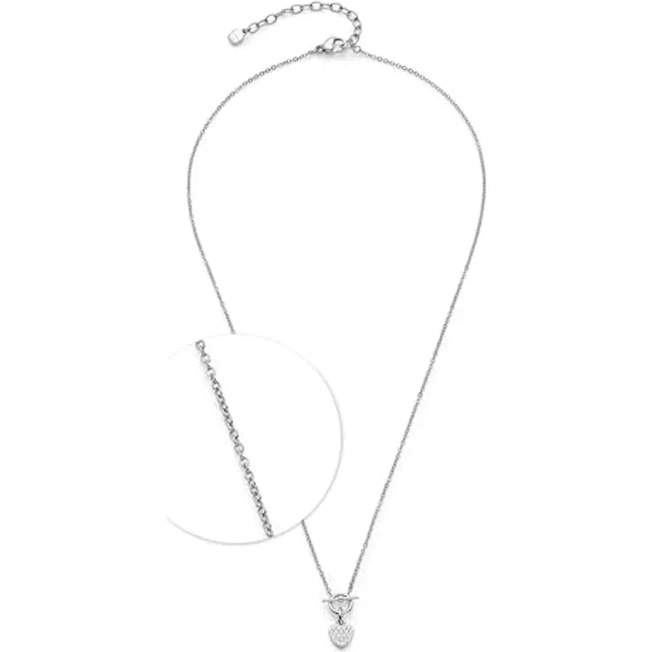 JEWELS BY LEONARDO Ciao Noemi, Halskette aus silberfarbenem Edelstahl mit Herzanhänger und Zirkoniasteinen, 42-47 cm, Geschenk für Frauen, 025736