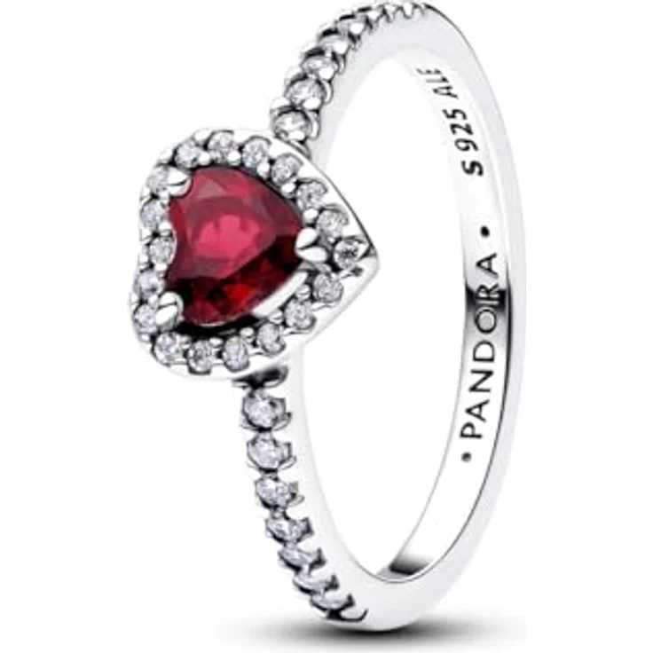 Pandora Silberring 198421C13, Damenring aus 925 Silber mit herzförmigem fuchsiafarbenem Kristall und Zirkonia, 8 mm Ringkopf – Bild 1