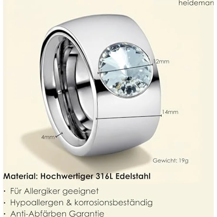 Heideman Damen-Ring coma, Zirkonia Edelstahlring, 10mm, poliert, Größe 52 (16.6) - eleganter Schmuck mit Kristallen für Verlobung und besondere Anlässe – Bild 5