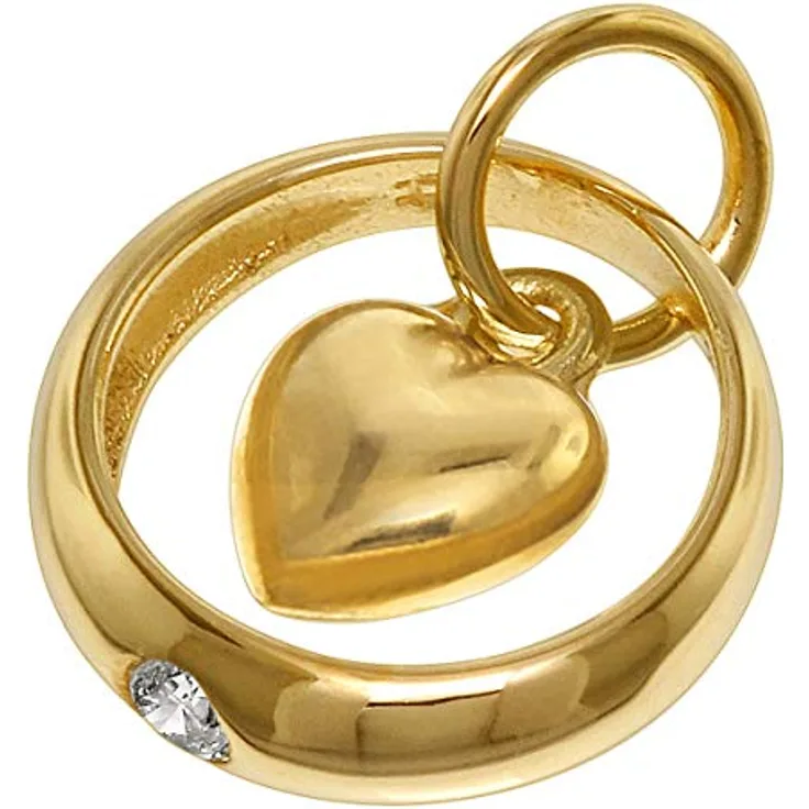 trendor Runder Anhänger 75431, Taufring mit Zirkonia und Herzchen, Gold 585 / 14K, Durchmesser 10,5 mm