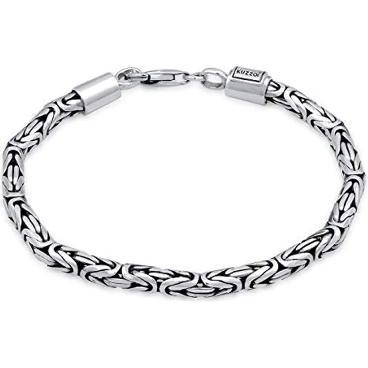 Kuzzoi Buddha Silber-Armband, handgefertigtes Königskettenarmband aus 925 Sterling Silber mit Karabiner, 4 mm, 18g, für Herren