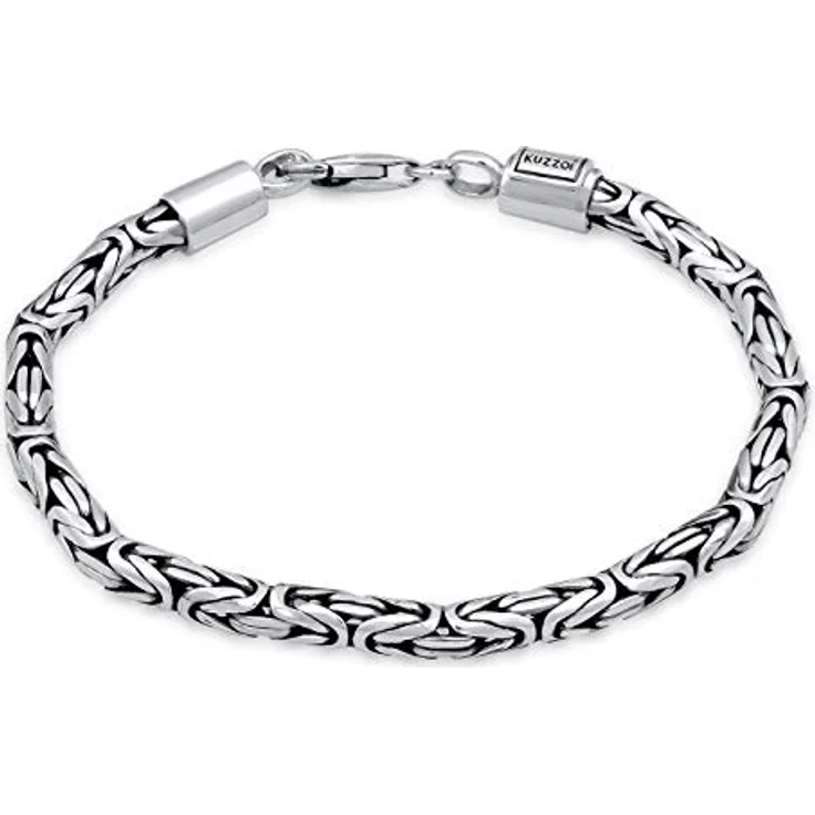 Kuzzoi Buddha Silber-Armband, handgefertigtes Königskettenarmband aus 925 Sterling Silber mit Karabiner, 4 mm, 18g, für Herren – Bild 1