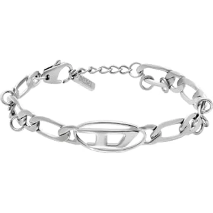 Diesel Oval D Logo Herren Armband, Silber-Ton Messing mit Karabinerverschluss, DX1599040
