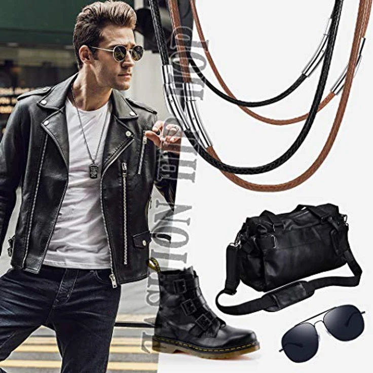 Richsteel Lederhalskette Herren, 2/3mm breites Lederband Schwarz/Braun, mit Edelstahlverschluss, 40-76cm, ideal für Männergeschenke – Bild 2