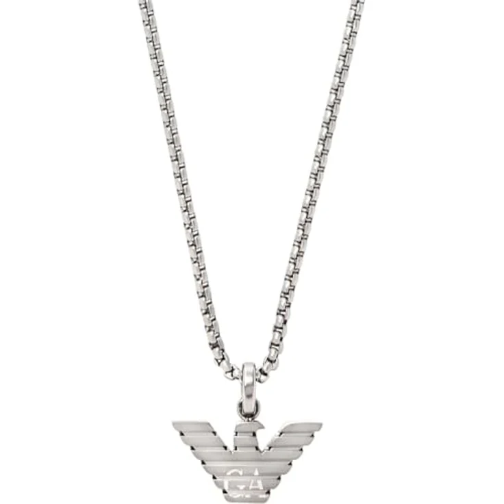 Emporio Armani Herren-Edelstahl-Halskette, Karabinerverschluss, Chrom-Silber, mattes Finish – Bild 1