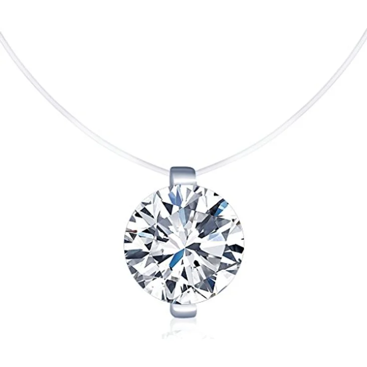 Belons 925 Sterling Silber Halskette mit 8mm Zirkonia Anhänger, unsichtbare Nylonkette Choker für Damen, 43.5cm Länge – Bild 1