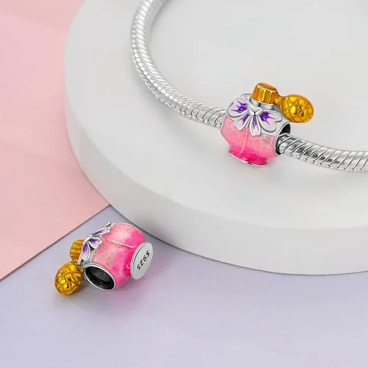 LNQOBU Silber 925 Charms Anhänger für Armbänder und Halsketten, kompatibel mit Pandora, inkl. Spacer Beads, Set mit 2 Anhängern und Geschenktasche – Bild 3