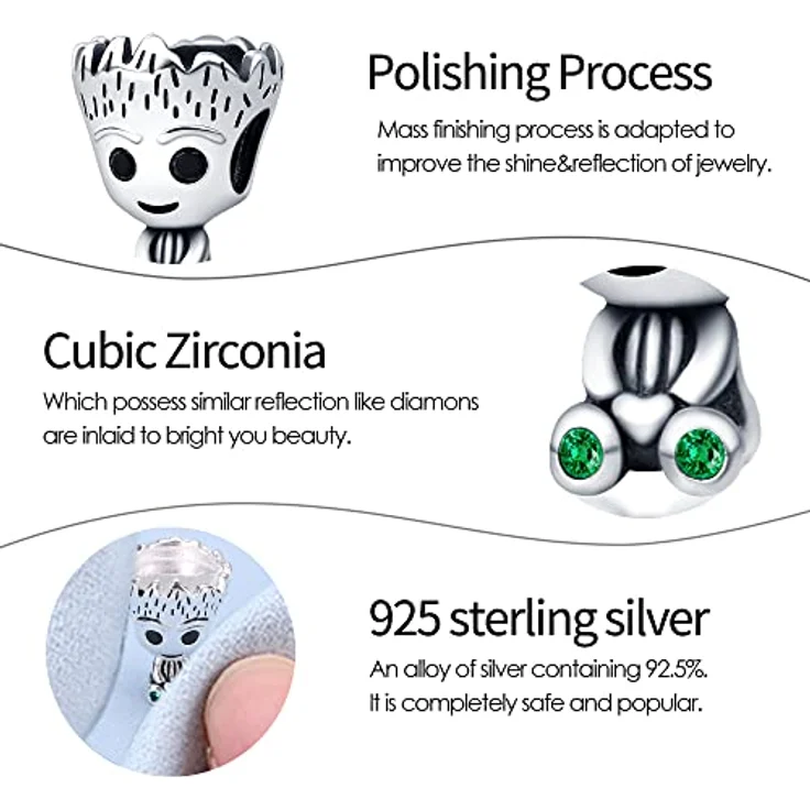 TINSLO Charm Anhänger 925 Sterling Silber, Zirkonia-Steine, kompatibel mit Pandora Armbändern und Halsketten, geeignet für Frauen und Mädchen – Bild 4