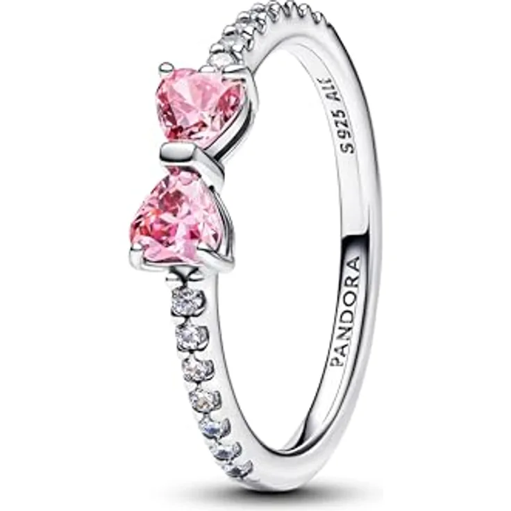 PANDORA Timeless Funkelnde Rosafarbene Schleife Ring, Sterling Silber mit Zirkonia, Größe 52, 193510C01-52