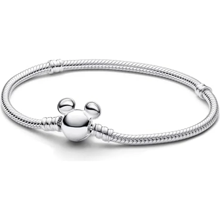 PANDORA Disney Micky Maus Verschluss Moments Schlangen-Gliederarmband aus Sterling-Silber, 23 cm, kompatibel mit 16-18 Charms, 593061C00-23 – Bild 1