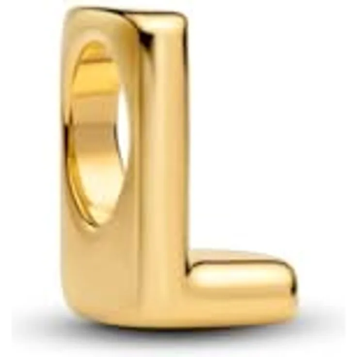 PANDORA Buchstabe L Alphabet-Mini-Charm, Sterling Silber mit 14 Karat Vergoldung, kompatibel mit Moments, 6,3 x 8,2 x 4,9 mm, handgefertigt