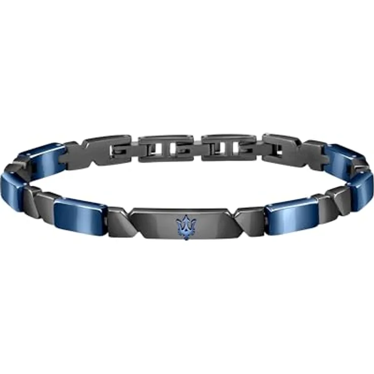 Maserati Herren Armband JEWELS Kollektion, Edelstahl und Keramik, grau und blau PVD, 22 cm, Clipverschluss, 2 Jahre Garantie