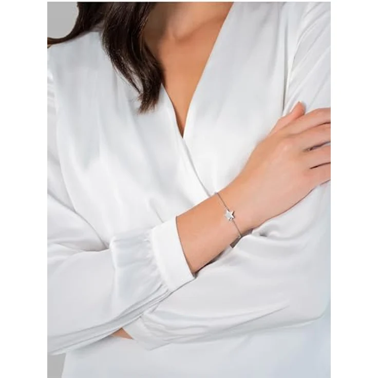 GLANZSTÜCKE MÜNCHEN Damen-Armband Stern aus rhodiniertem Sterling Silber, 17 + 3 cm, filigranes Design mit Anhänger – Bild 3