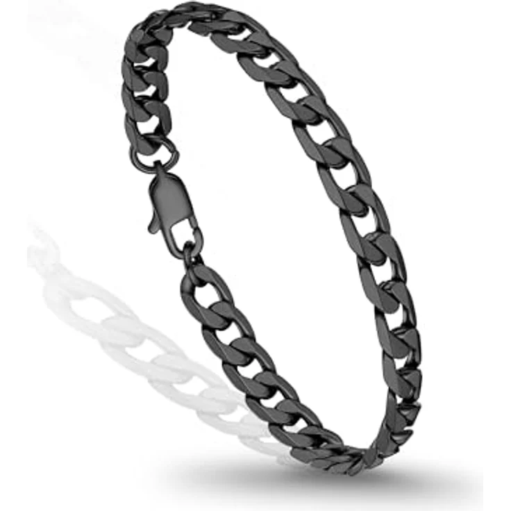 PROSTEEL Panzerarmband Herren, Edelstahl Gliederarmband in Schwarz, 19cm lang, 6mm breit, wasserdicht und hautfreundlich – Bild 1