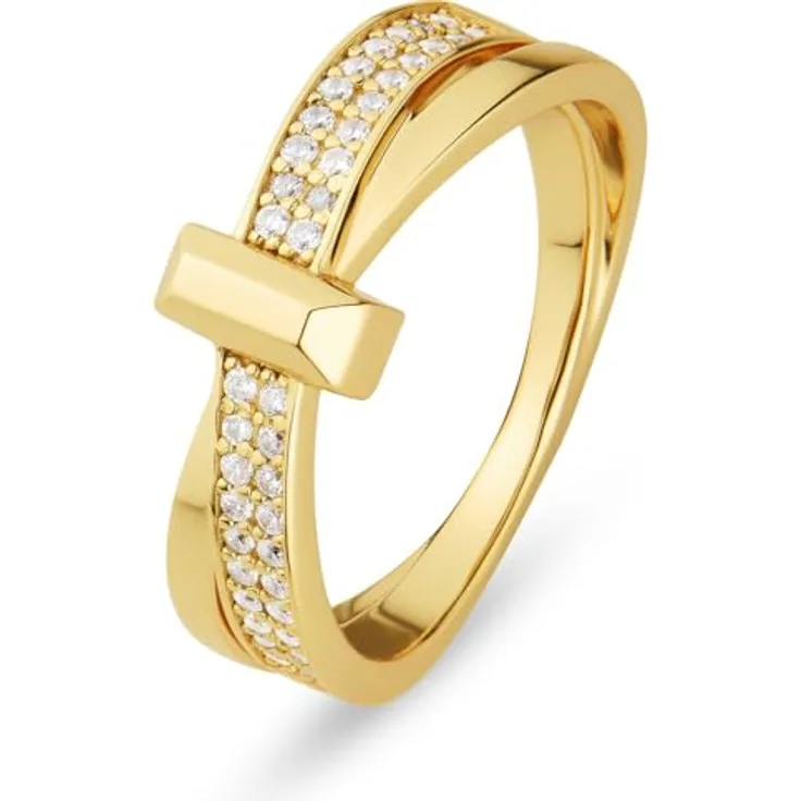 JETTE Damenring 925er Silber, recycelter Zirkonia 57, Gelbgold