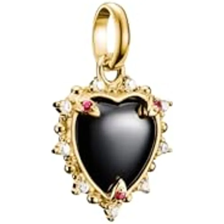 THOMAS SABO Charm-Anhänger Schwarzes Vintage-Herz mit Zirkonia, 18-karätig vergoldet, beidseitig tragbar