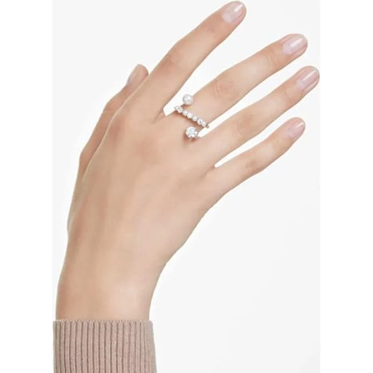 Swarovski Matrix Cocktailring, Weißer, Rhodinierter Ring mit Kristallperlen und Zirkonia im Rundschliff, Offenes Design, Größe: 55 – Bild 5